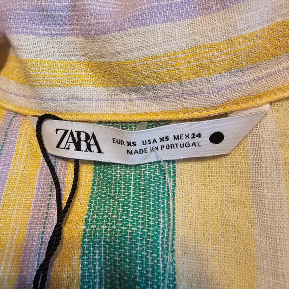 Zara Pastel Striped Smocked Flounce Hem Shirt Dress Size XS NWT - Picture 6 of 11